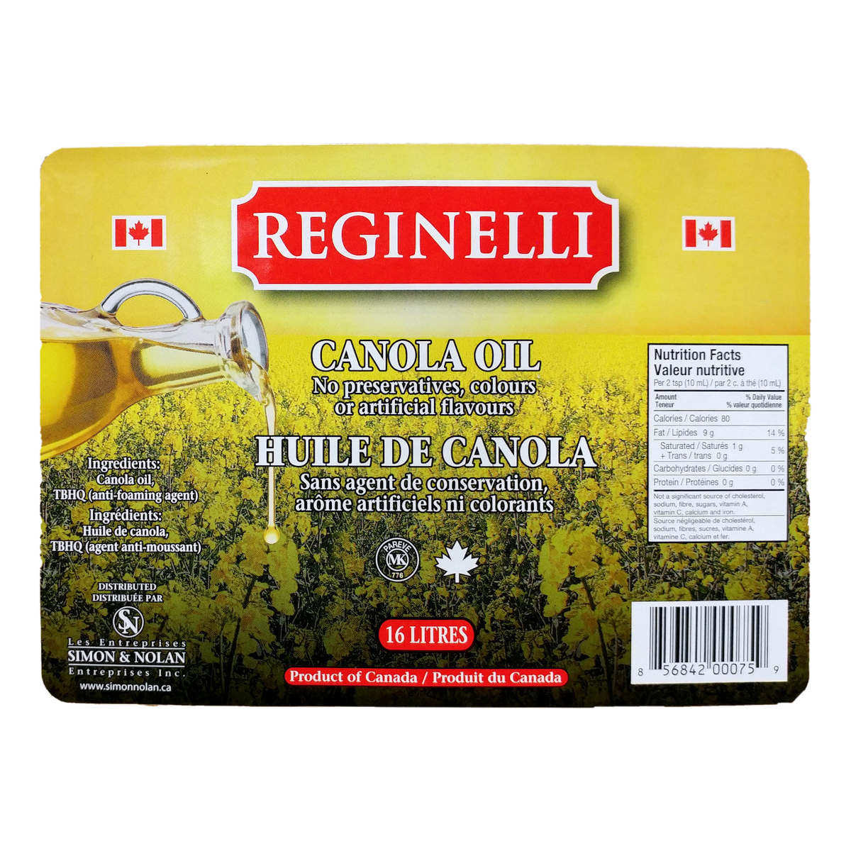 Canola Oil 16L Konrads Specialty Foods & Ingredients